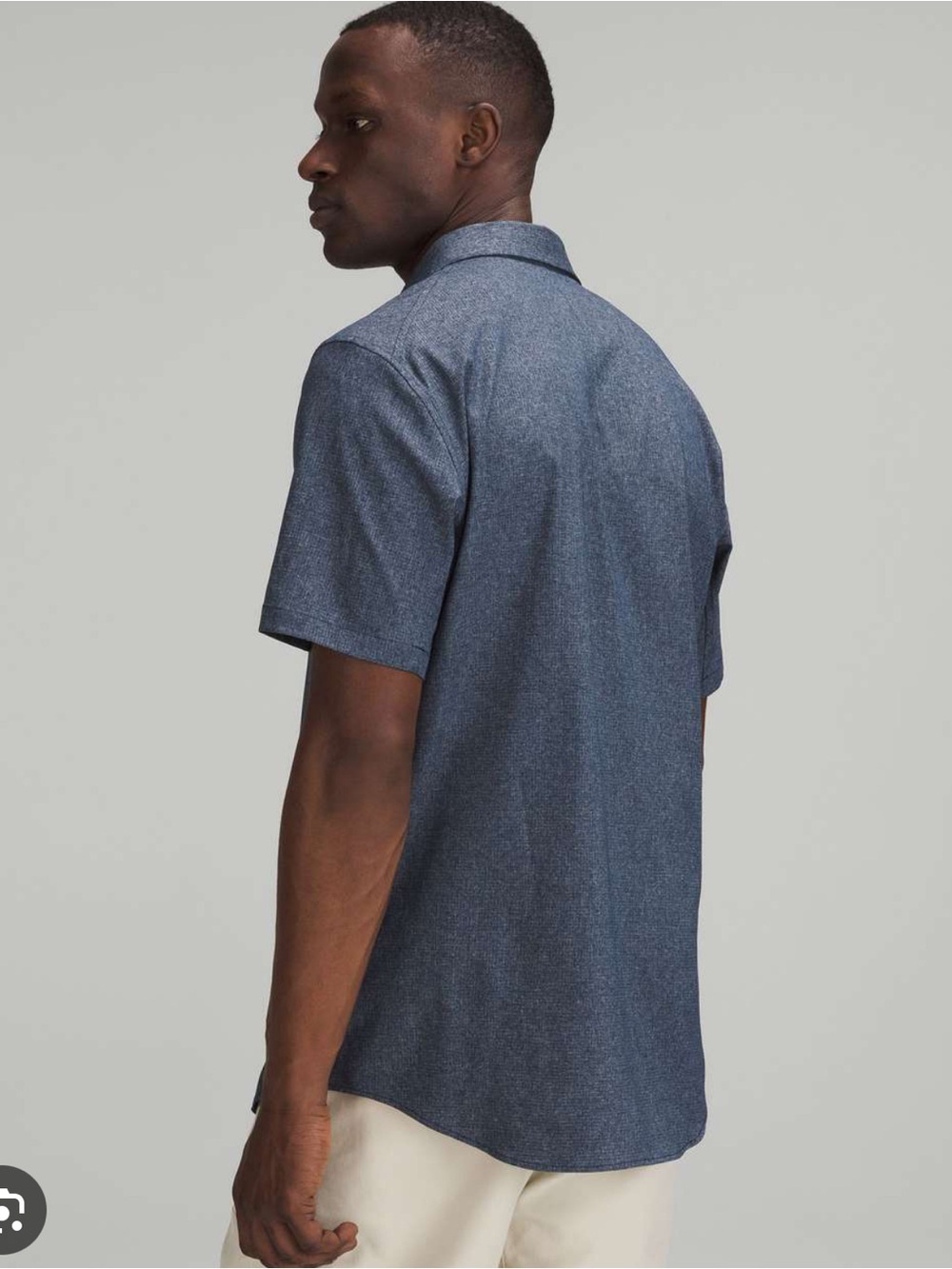LULULEMON Men’s Blue Speckled Short Sleeve Snap Button Up Shirt Size Medium
